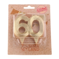 Свеча для торта юбилейная "Грань", цифра 60, золотой блеск, 8см