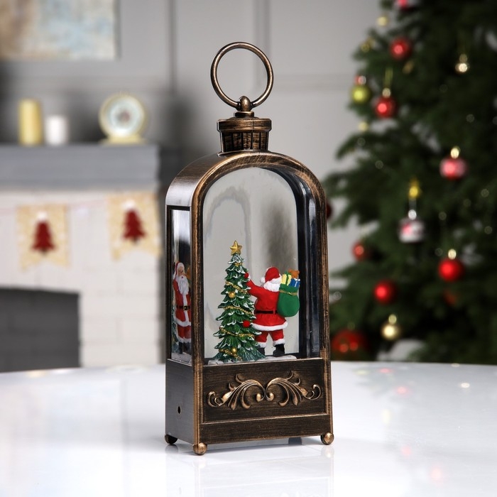 Светодиодная фигура &laquo;Фонарь с Дедом Морозом&raquo; 10.2 &times; 23 &times; 5.8 см, пластик, батарейки ААх3 (не в комплекте), USB, свечение тёплое белое