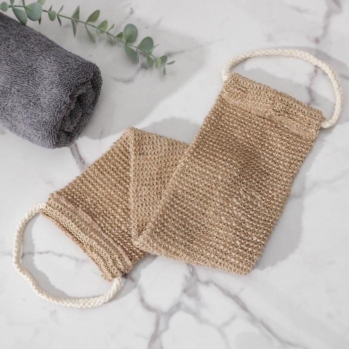 Мочалка-лента для тела массажная Доляна, 53&times;10 см, конопля, бежевая