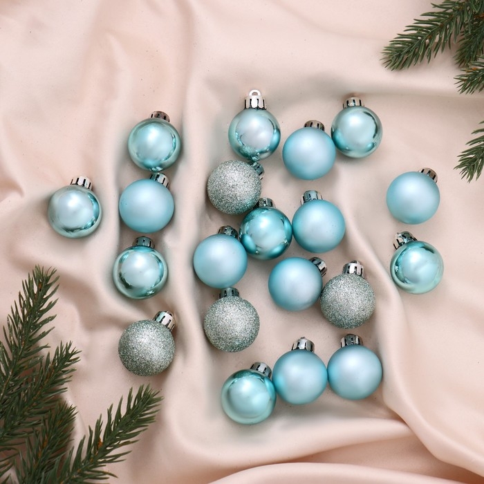 Ёлочные игрушки, шары новогодние , пластик, набор  d-3 см, 20 шт "Николь блеск" зелёный