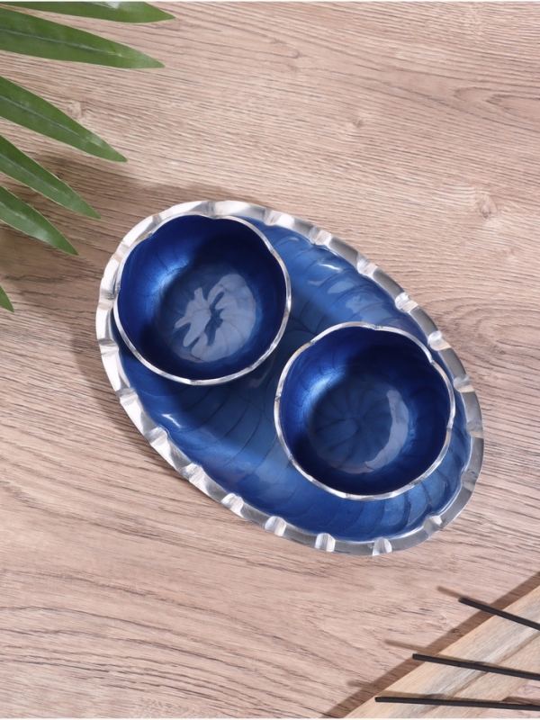 Менажница "Кувшинки" (набор 2 шт) 10х10х5 см, на подносе, алюминий