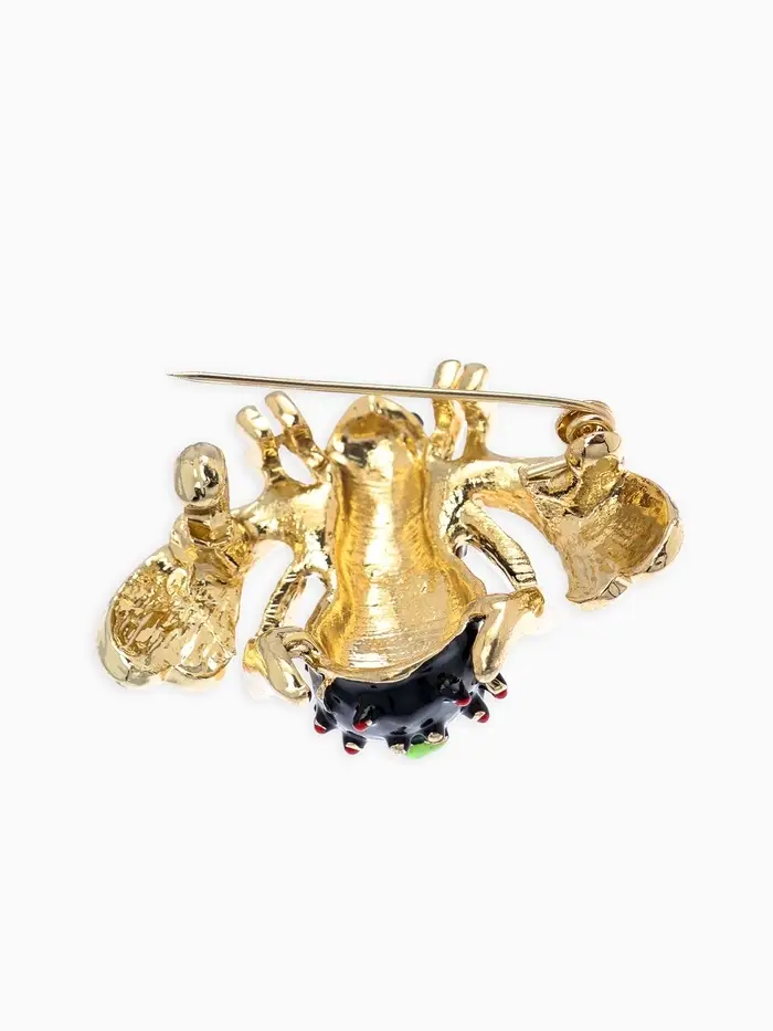 Брошь "Пчела в вишню", цветная в золоте