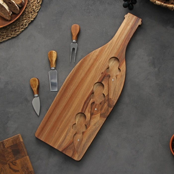 Набор для подачи сыра Magistro Bottle, 3 ножа, 48&times;17&times;1,5 см, акация