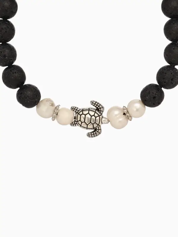 Браслет "Черепашка" жемчуг, лава, длина 18 см