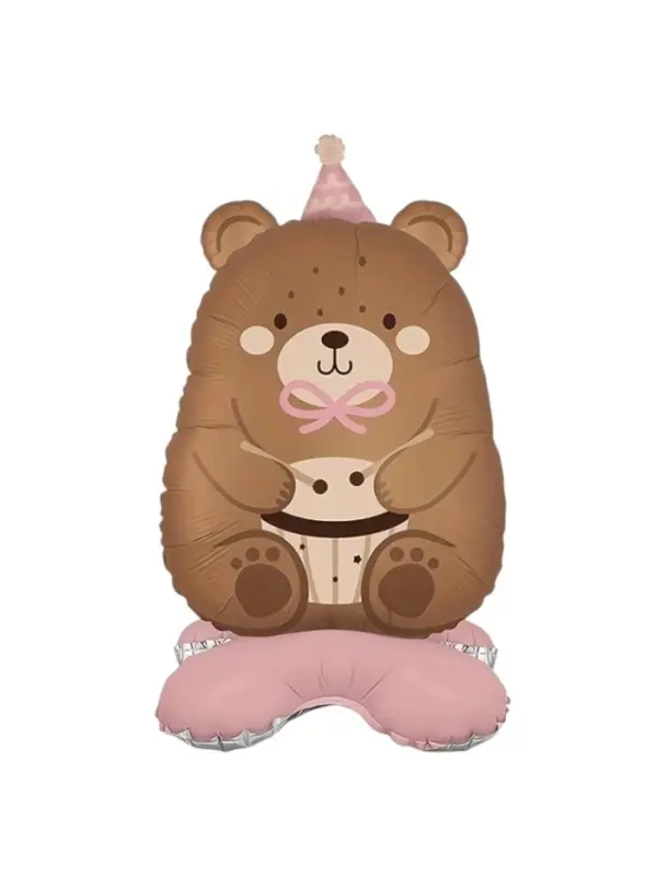 Воздушный шар фольгированный 3D 24" "Мишка в розовом колпачке" под воздух