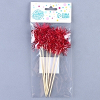Шпажка для канапе &laquo;Пушистик&raquo;, в наборе 6 штук, цвет красный