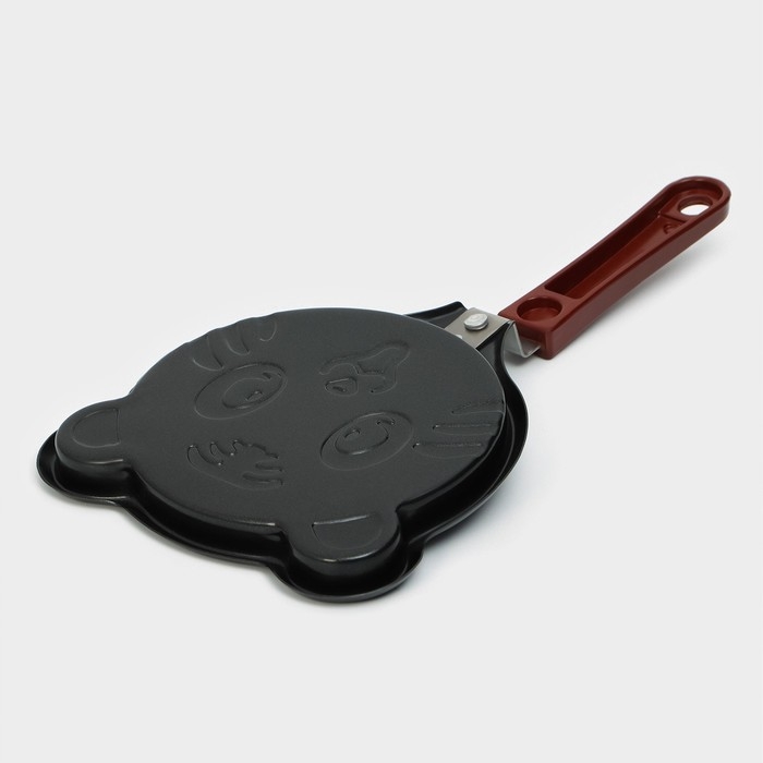 Сковорода Доляна &laquo;Котик&raquo;, d=14 см, пластиковая ручка, антипригарное покрытие, цвет чёрный