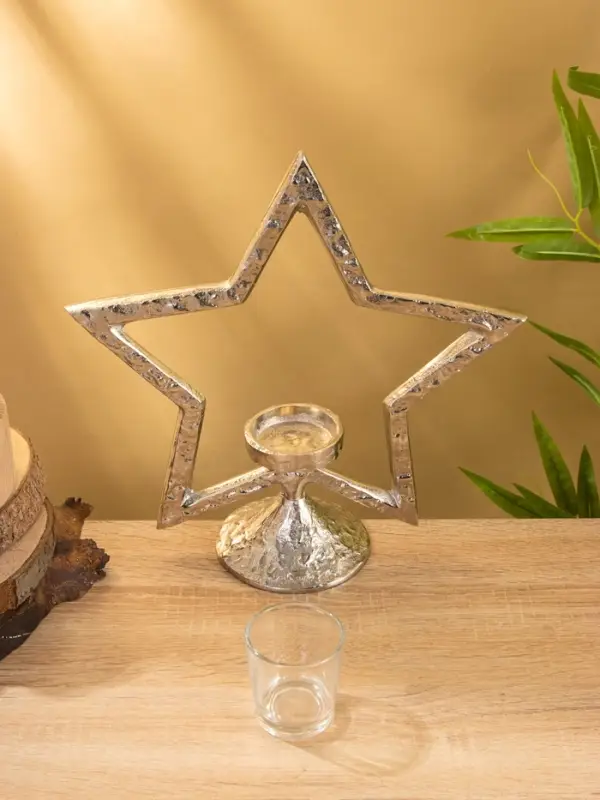 Подсвечник со стеклом "Звезда" алюминий  28х10,5х29,5 см
