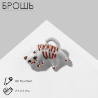 Брошь &laquo;Котик&raquo; полосатый, цвет бело-коричневый в золоте