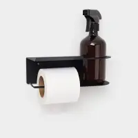 Держатель для туалетной бумаги с полочкой с отверстием для освежителя, цвет черный