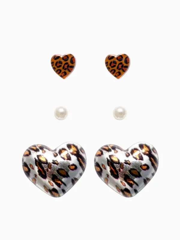 Набор серьги "Леопард" сердце крупное, цветной в серебре