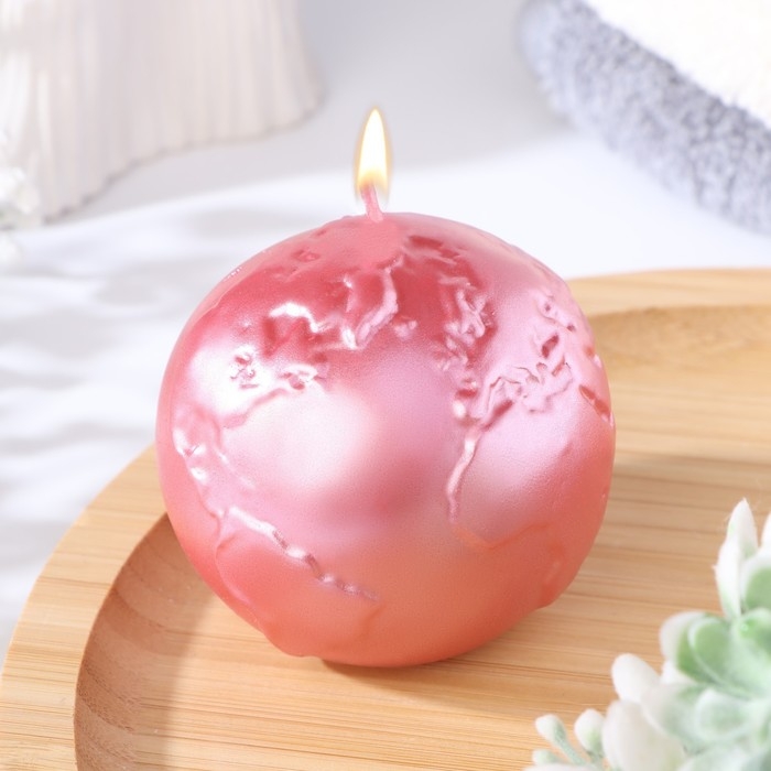 Свеча фигурная "Шар. Планета", 6х5,5 см, розовый перламутр, в коробке