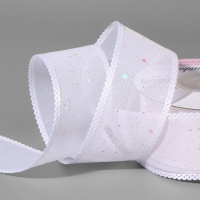 Лента декоративная, с глиттером, 38 мм, 9 &plusmn; 0,5 м, цвет белый/радужный