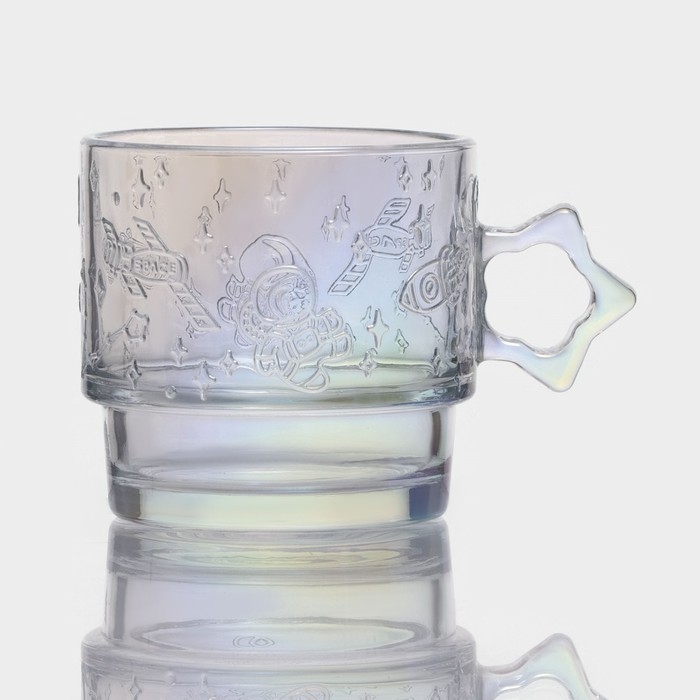 Набор кружек стеклянных &laquo;Космос&raquo;, 4 предмета: 300/300/250/300 мл, цвет перламутровый