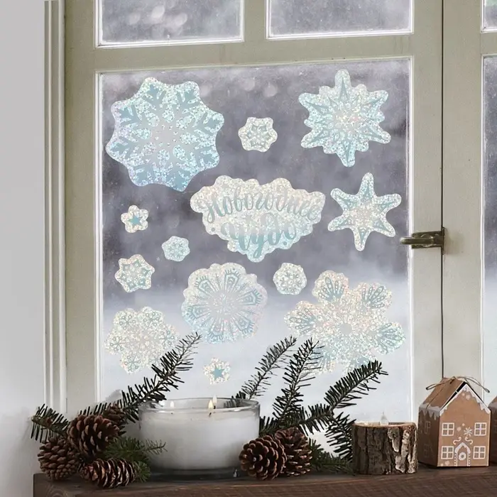 Наклейки новогодние интерьерные &laquo;Снежинки&raquo;, голография, 21&times;29.7 см