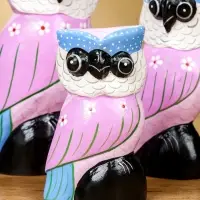 Набор сувенирный &laquo;Совы&raquo;, h=17 см, h=14.5 см, h=11 см, дерево, сиреневый