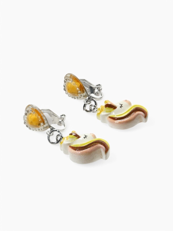 Серьги-клипсы детские "Выбражулька" единорог драгоценность с сердцем кристалл, цвет жёлто-белый