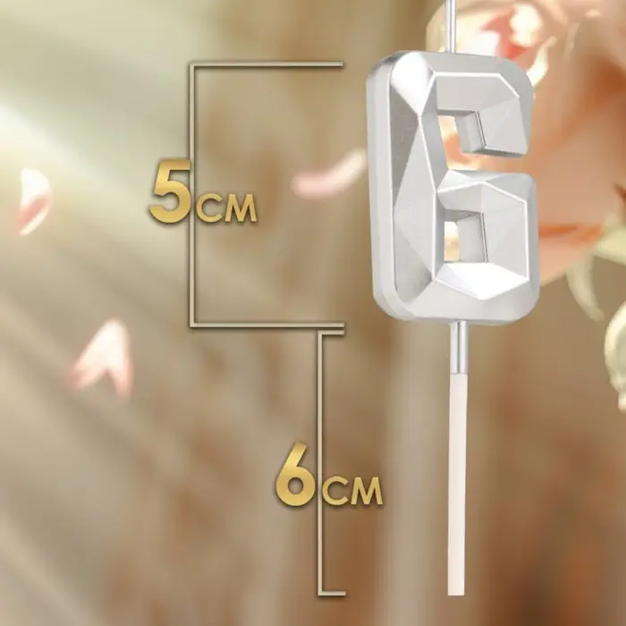 Свеча в торт на шпажке &laquo;Алмаз&raquo;, цифра 6, серебряная, 5&times;2.6 см