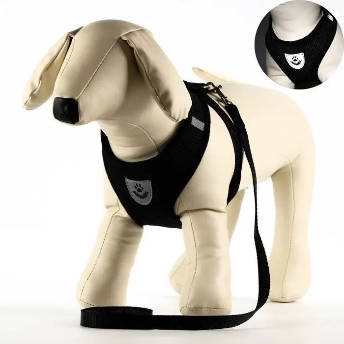 Комплект амуниции с мягкой шлейкой и светоотражающей нашивкой, L, ОШ 33, ОГ 36-48, чёрный