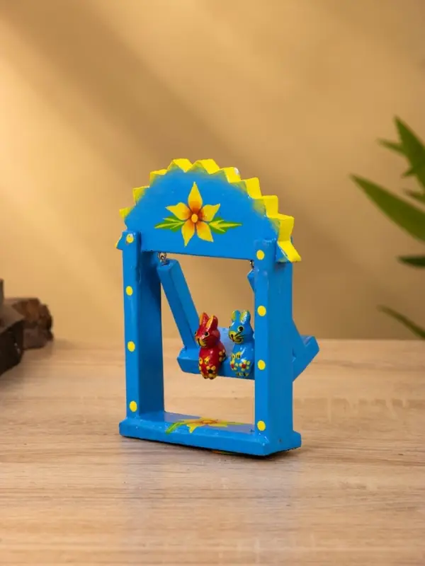 Сувенир "Зайки на качелях" дерево 11х5,4х14,4 см, цв. синий