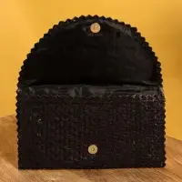 Сумка клатч плетёная из пальмового листа, 28&times;16&times;2 см, чёрная