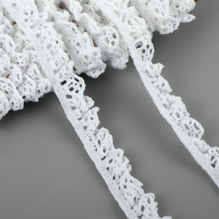 Тесьма вязаная, на резинке, 12 мм, 9 &plusmn; 0,5 м, цвет белый