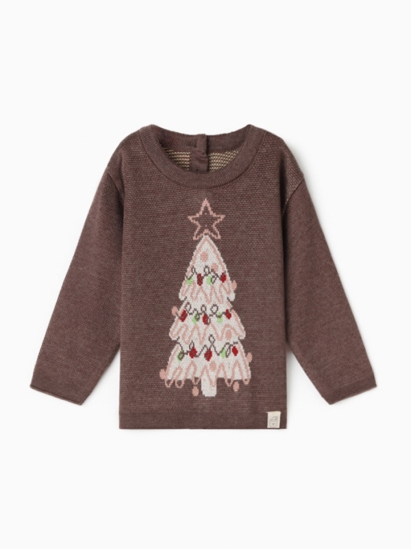 Джемпер вязаный новогодний Крошка Я "Новогодние игрушки" рост 92-98 см, цвет коричневый
