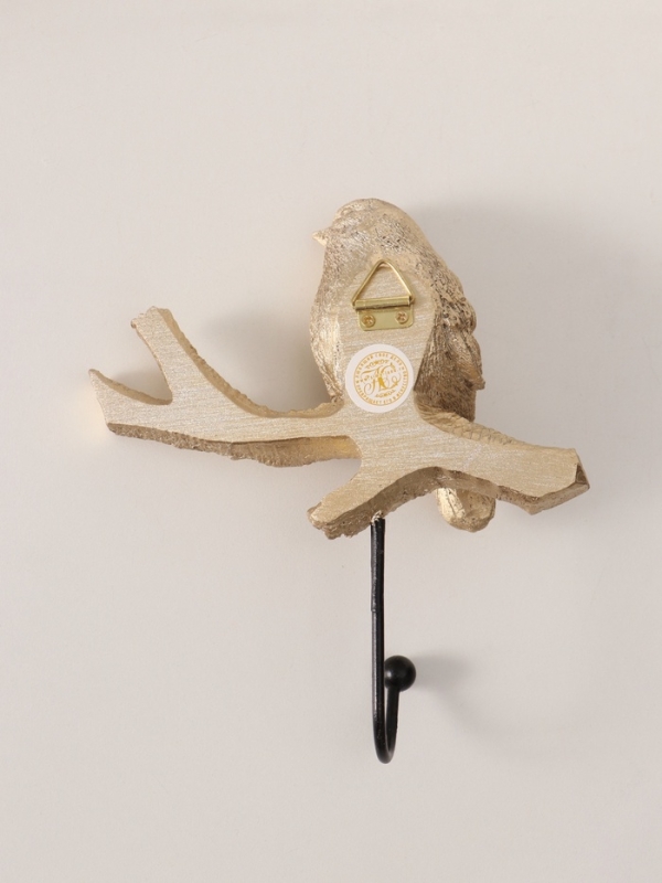 Крючок декоративный полистоун "Золотая птичка на ветке" 18,5х12,5х5,5 см