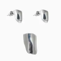 Набор серьги и каффа 3 шт. "Минимализм" тренд, цвет серебро