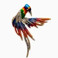 Брошь "Птица Попугай", цветная в золоте