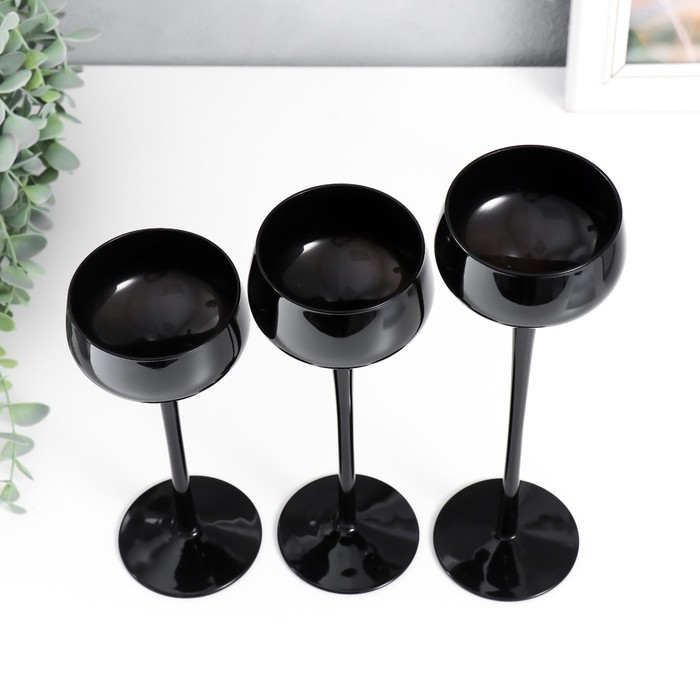 Подсвечник стекло Подсвечник стекло "Бокал-креманка" чёрный набор 3 шт h- 20, 23, 26х12х12 см