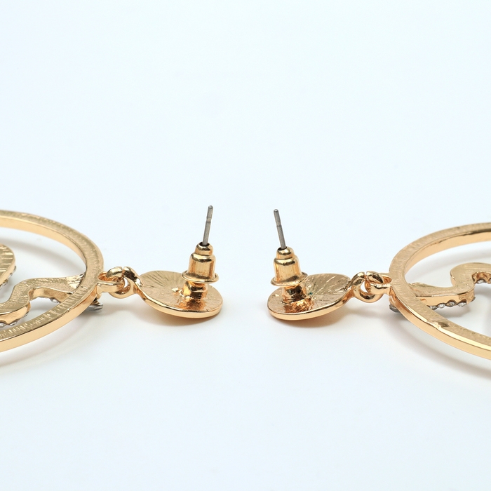 Новый год! Символ года 2025! Серьги со стразами &laquo;Змея&raquo; обаятельность, круг, цвет белый в золоте