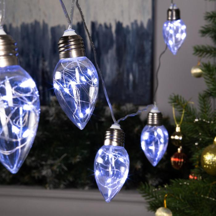 Гирлянда &laquo;Нить&raquo; 3 м с насадками &laquo;Лампочки капля&raquo;, IP20, прозрачная нить, 80 LED, свечение белое, 8 режимов, 220 В