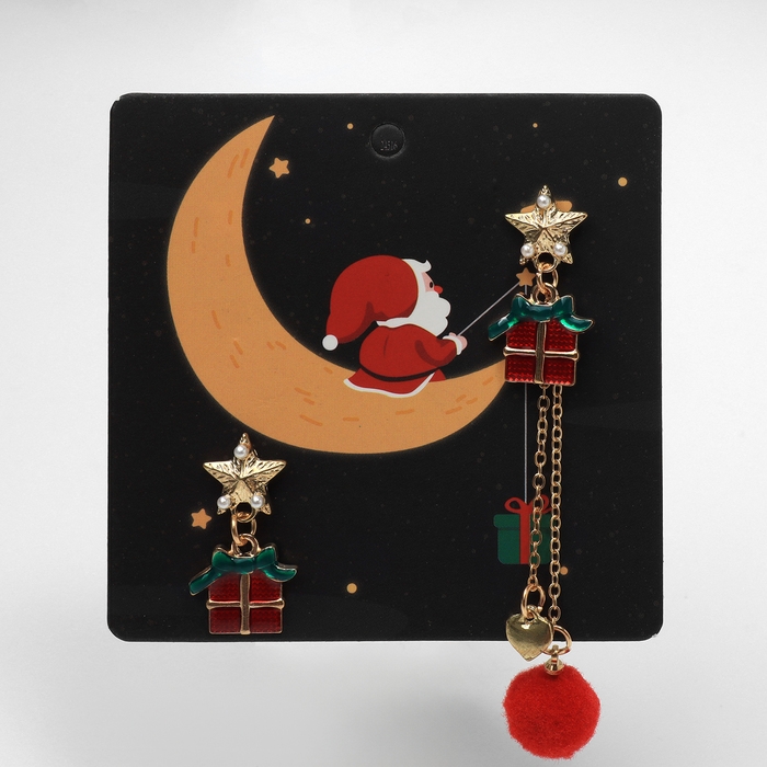 Новый год! Серьги &laquo;Новогодние&raquo; подарки, цветные в золоте