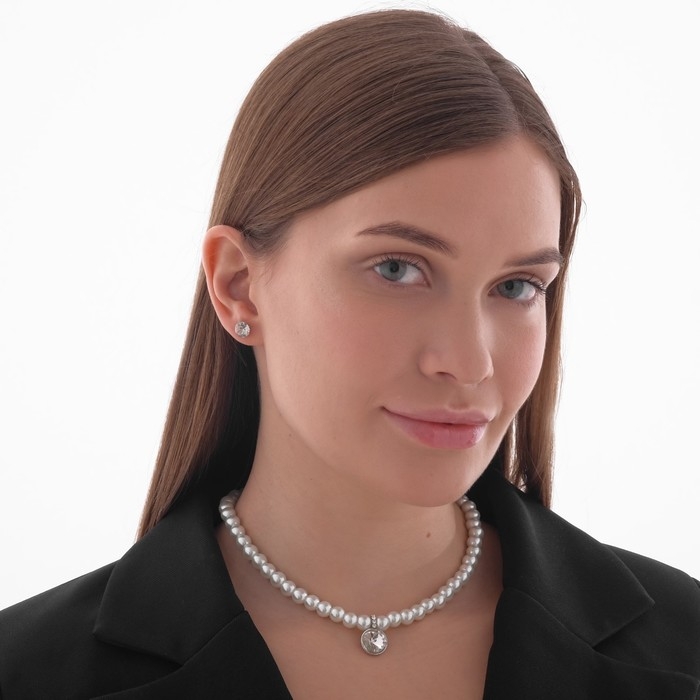 Набор 2 предмета: серьги, колье «Антуанетта» кристаллы, цвет белый в серебре, 40 см Набор 2 предмета: серьги, колье «Антуанетта» кристаллы, цвет белый в серебре, 40 см