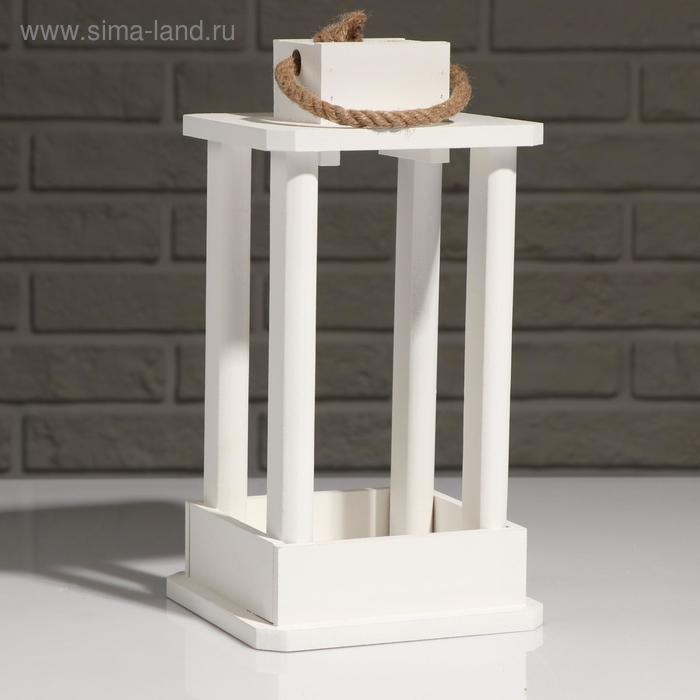 Кашпо деревянное Кашпо деревянное "Фонарь", ручка верёвка, белый, 16×16×30 см