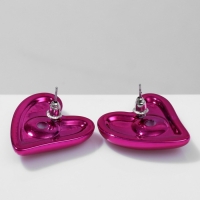 Серьги металл «Сердце» с изгибом, цвет розовый Серьги металл «Сердце» с изгибом, цвет розовый