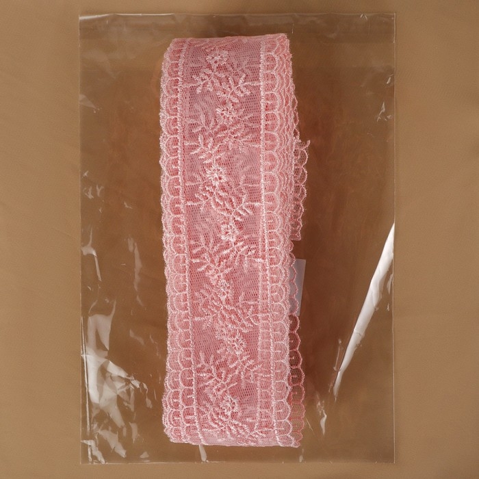 Кружево на сетке, 50 мм &times; 11 &plusmn; 1 м, цвет нежно-розовый