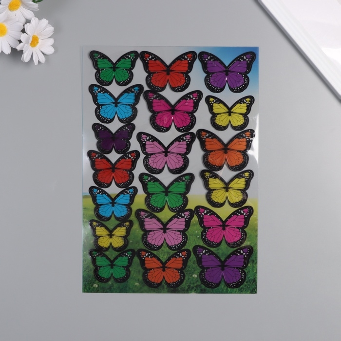 Наклейка пластик интерьерная "Бабочки полупрозрачные" разноцветные набор 19 шт 5; 6; 7 см