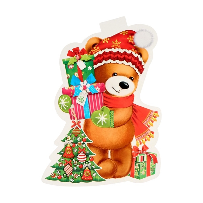 Плакат вырубной Плакат вырубной "Мишка с подарками" 35 х 41 см