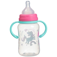 Бутылочка для кормления, широкое горло, средний поток от 3 мес., 270 мл., &laquo;Единорог&raquo;, M&B