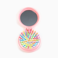 Расчёска массажная, складная, с зеркалом, 6 &times; 6 х 3 см, цвет розовый МИКС