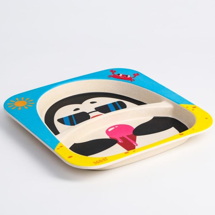 Тарелка детская из бамбука &laquo;Пингвин&raquo;, 2 секции