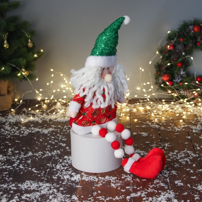 Мягкая игрушка Мягкая игрушка "Дед Мороз в сияющем костюме с пуговками" 47х19 см, красно-зелёный