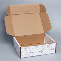 Коробка подарочная сборная, упаковка, &laquo;Веточки&raquo;, белый, 27 х 21 х 9 см