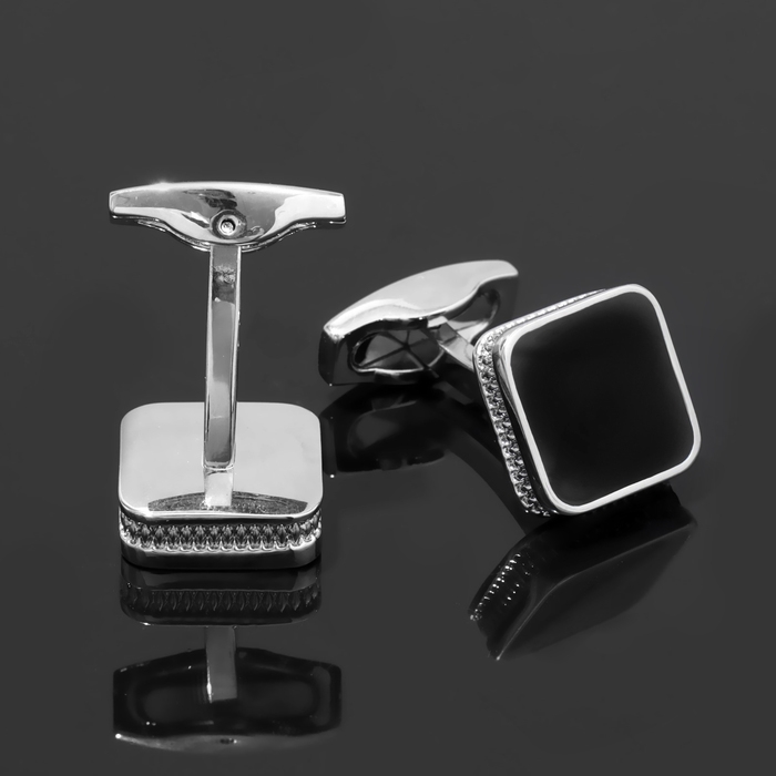 Запонки медные «Квадрат» классический, цвет чёрный в серебре Запонки медные «Квадрат» классический, цвет чёрный в серебре