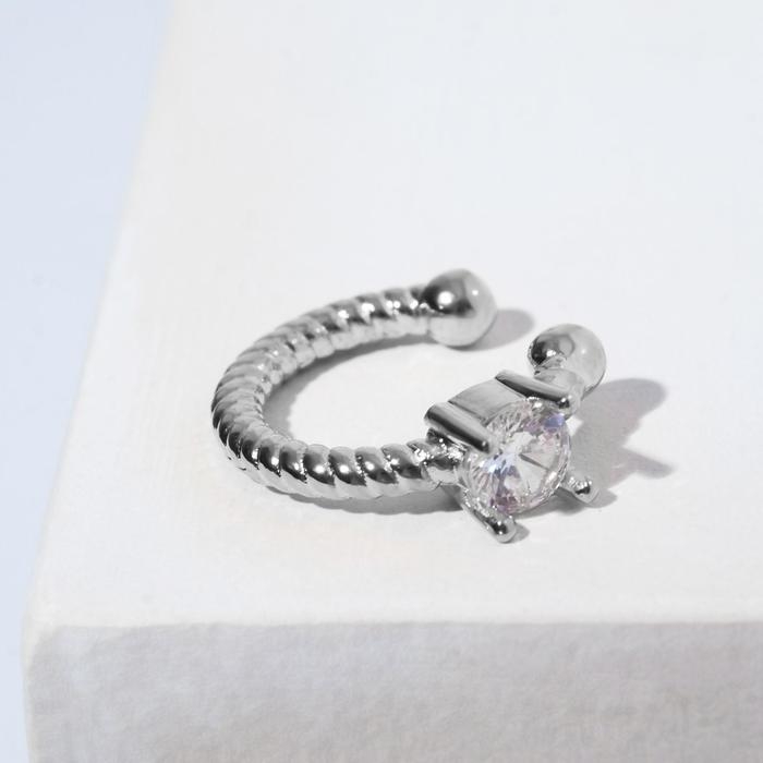 Серьга &laquo;Кафф&raquo; драгоценность, цвет белый в серебре