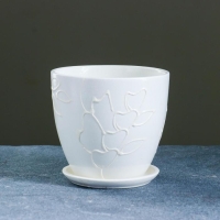 Горшок для цветов &laquo;Кураж&raquo;, 600 мл, d=12 см, h=10 см, керамический, с поддоном, белый