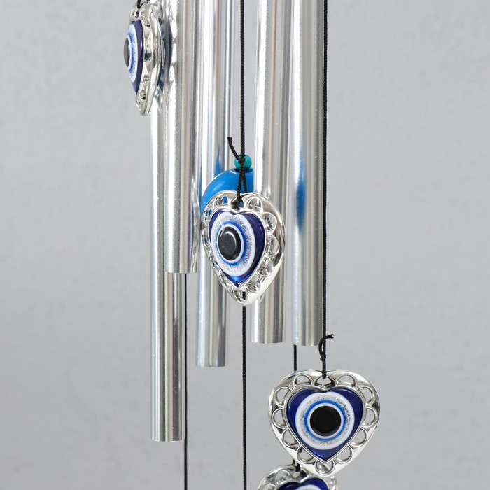 Музыка ветра металл, пластик "Сердечки от сглаза" 5 трубок, глазки 60 см