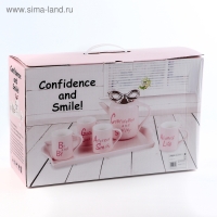 Набор керамический чайный на подставке &laquo;Бант&raquo;, 5 предметов: чайник 900 мл, 4 кружки 200 мл